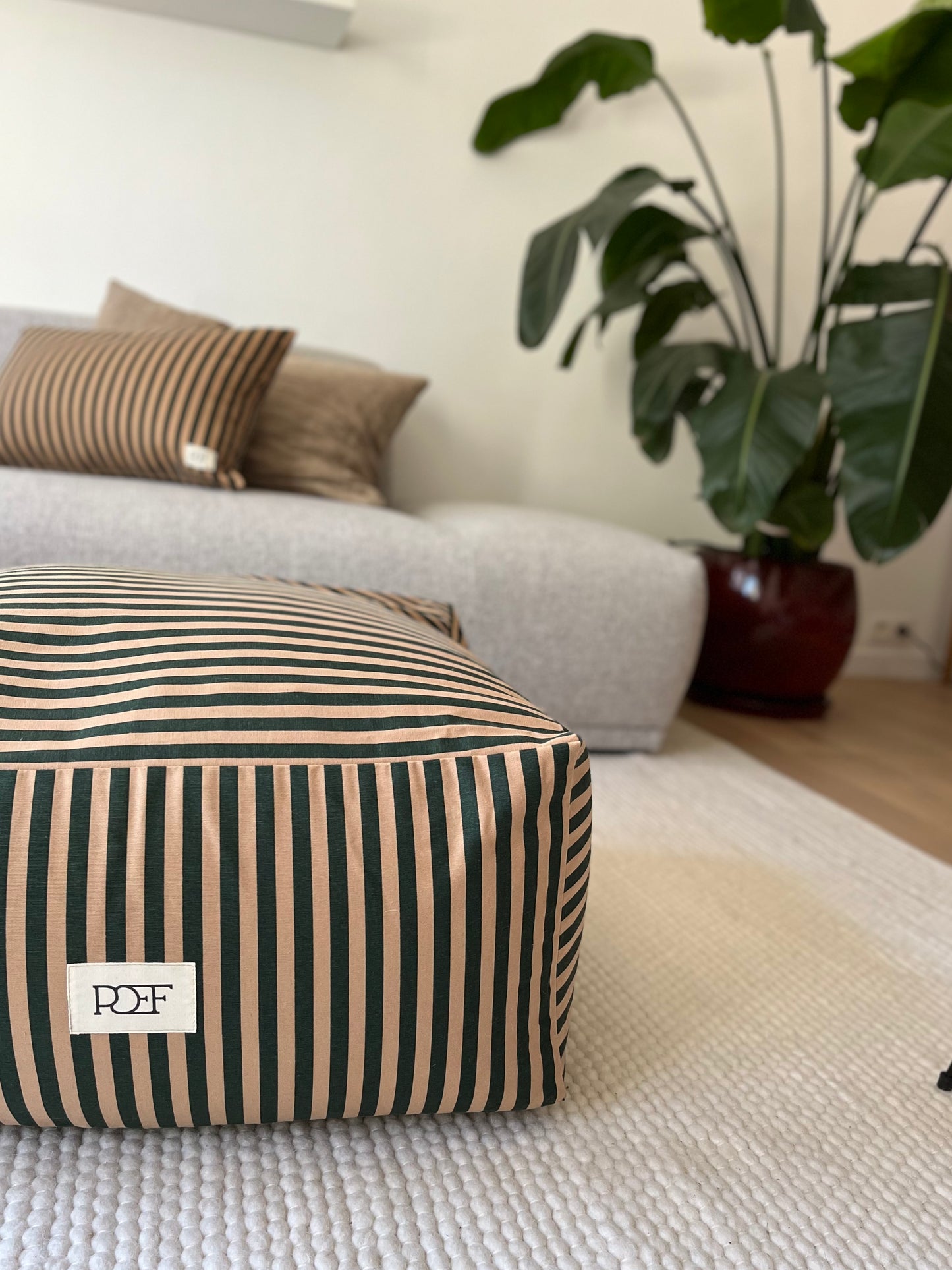 Beige striped pouf