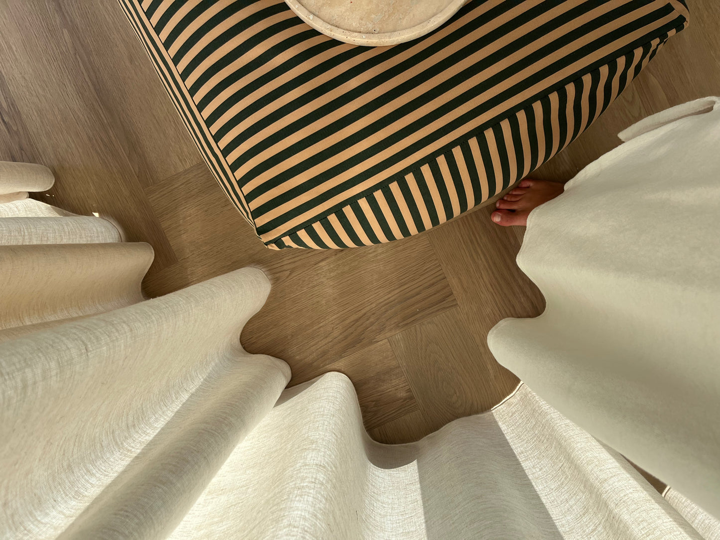 Beige striped pouf