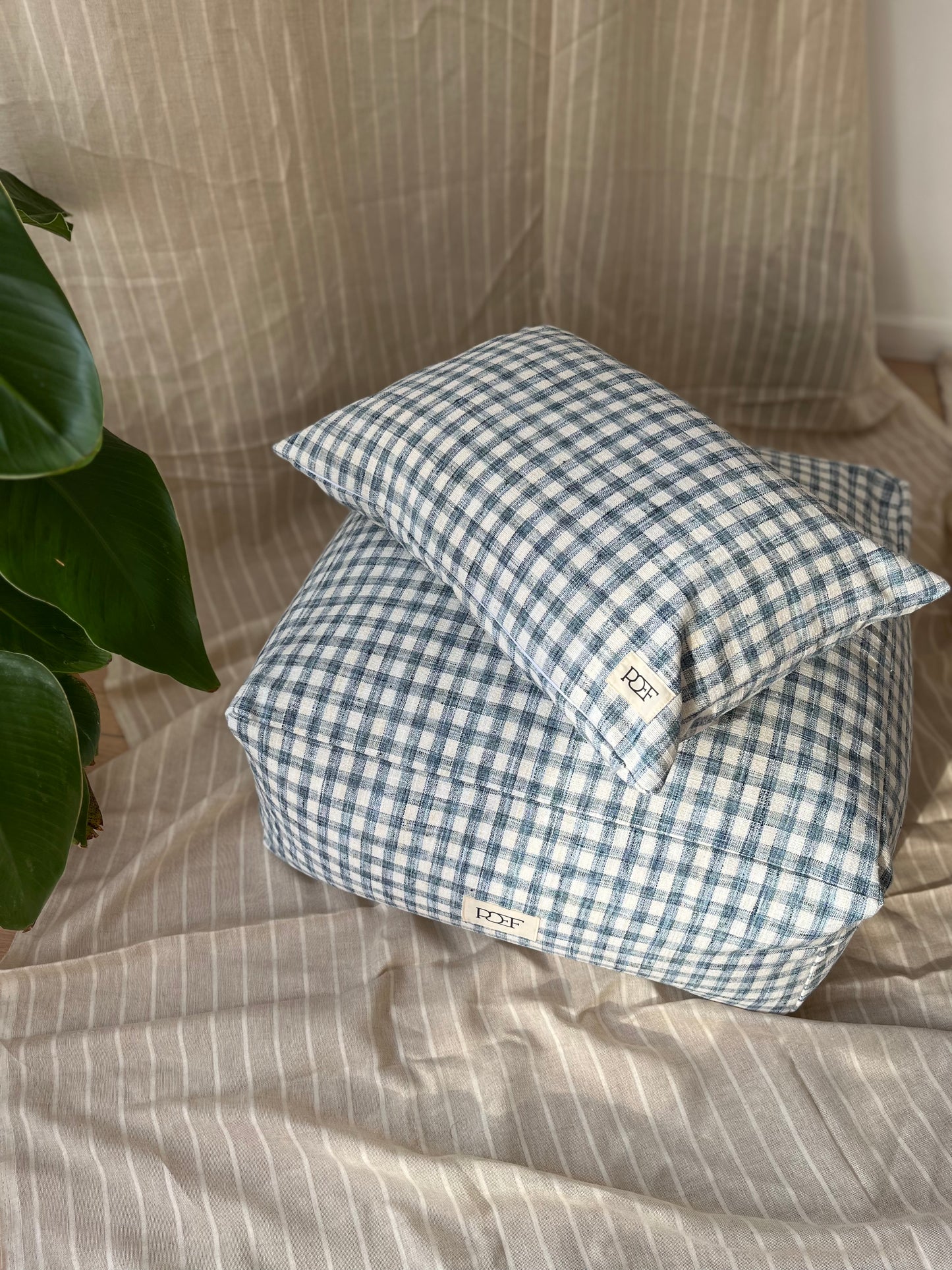 Coastal Linen Pouf