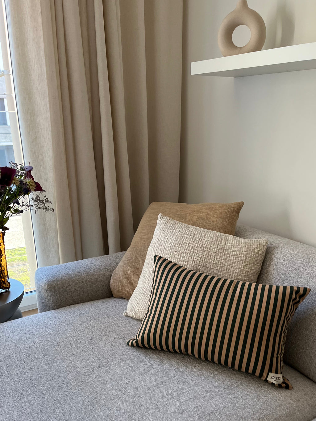 Olive striped cushion