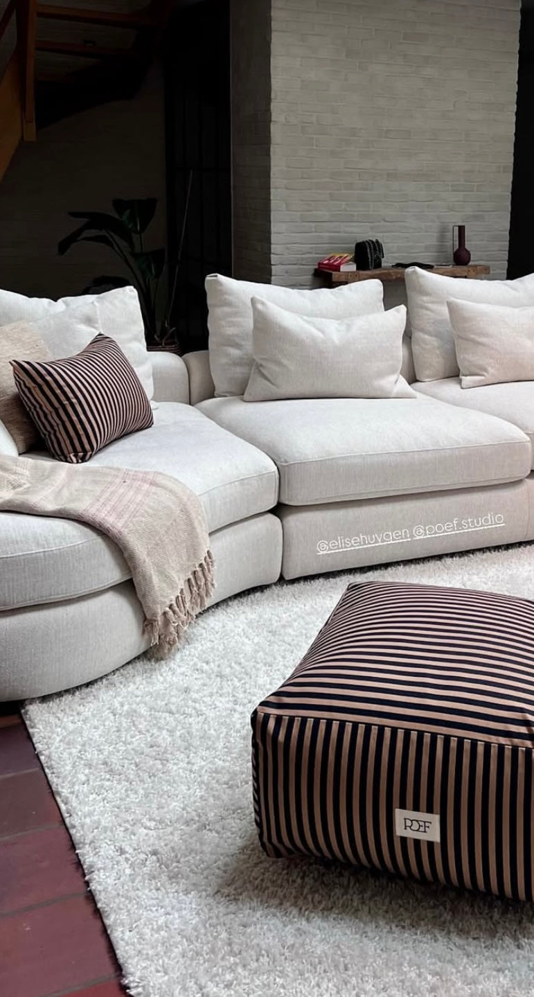 Beige striped poef